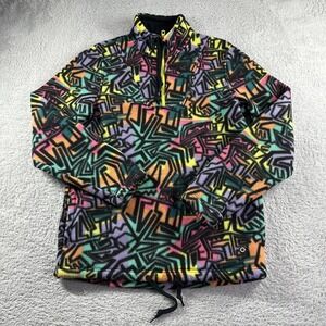Empyre Sweater‎ Mens Small 1/4 Zip Fleece AOP Neon Abstract Geometric Bright 90s